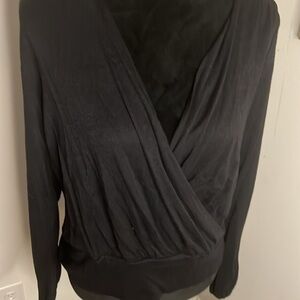 Ann Taylor black crossed draped front‎ long sleeves light sweater sz M